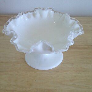 Vintage Fenton Silvercrest milk glass ruffled pedestal compote
